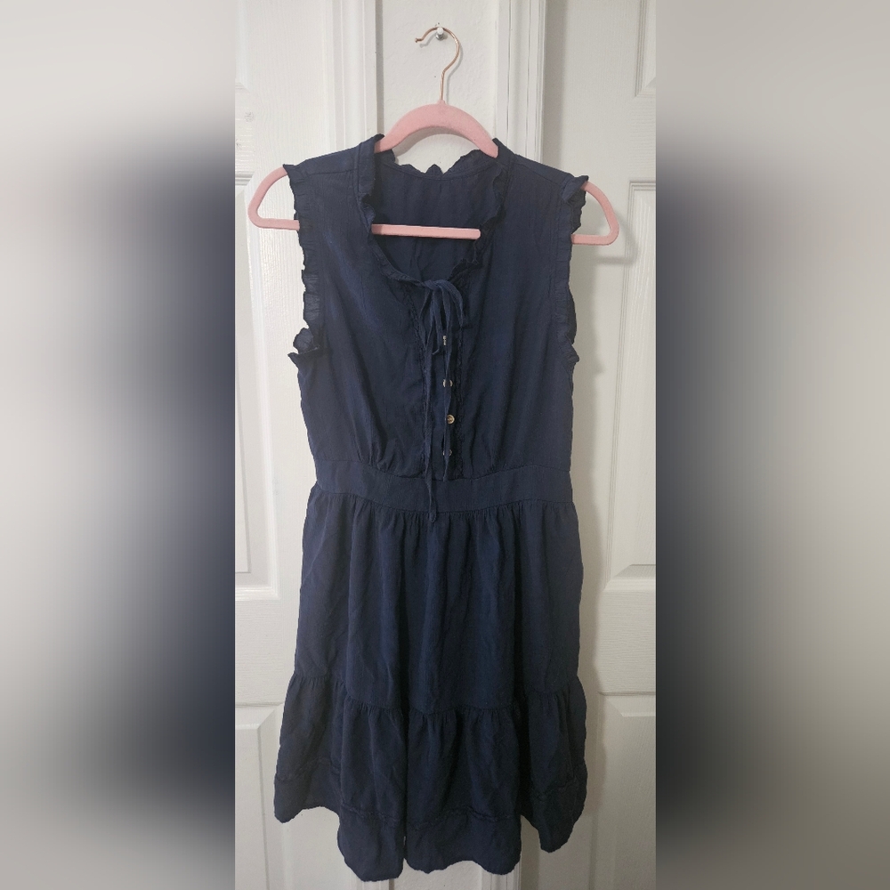 Navy Sleeveless Ruffle Dress